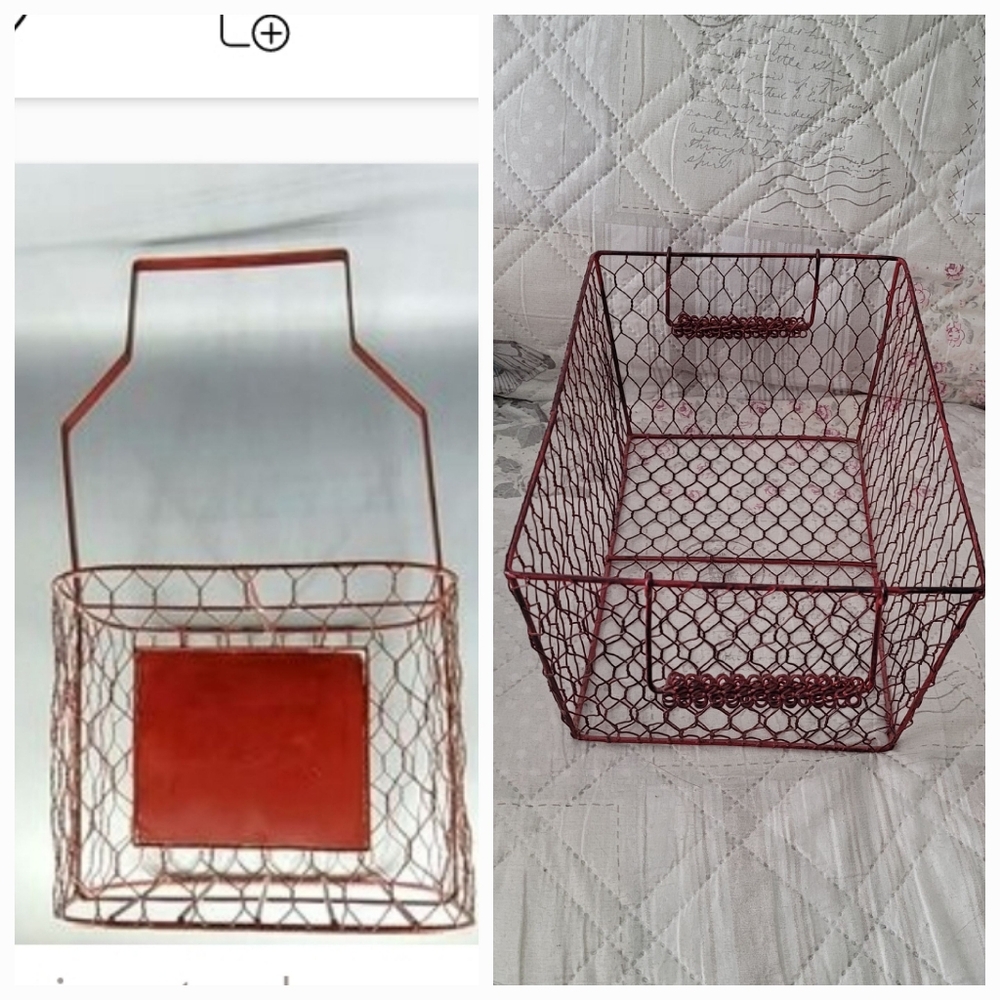 Red Wire Bottle/Drink Caddy and "Chicken Wire" Basket Bundle
